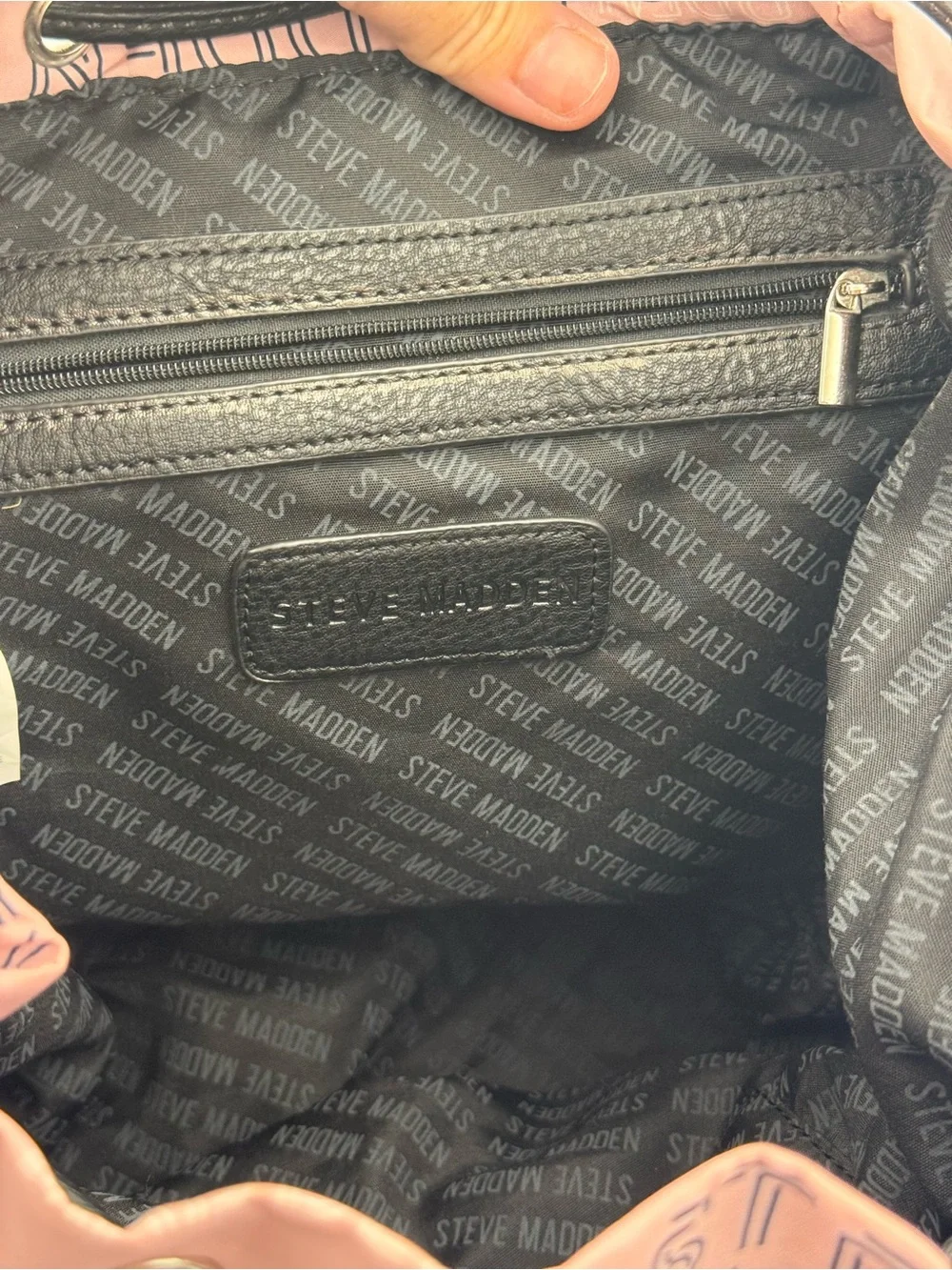 Steve Madden Pink Nylon Mini Backpack All Over Logo Spellout Drawstring Flap